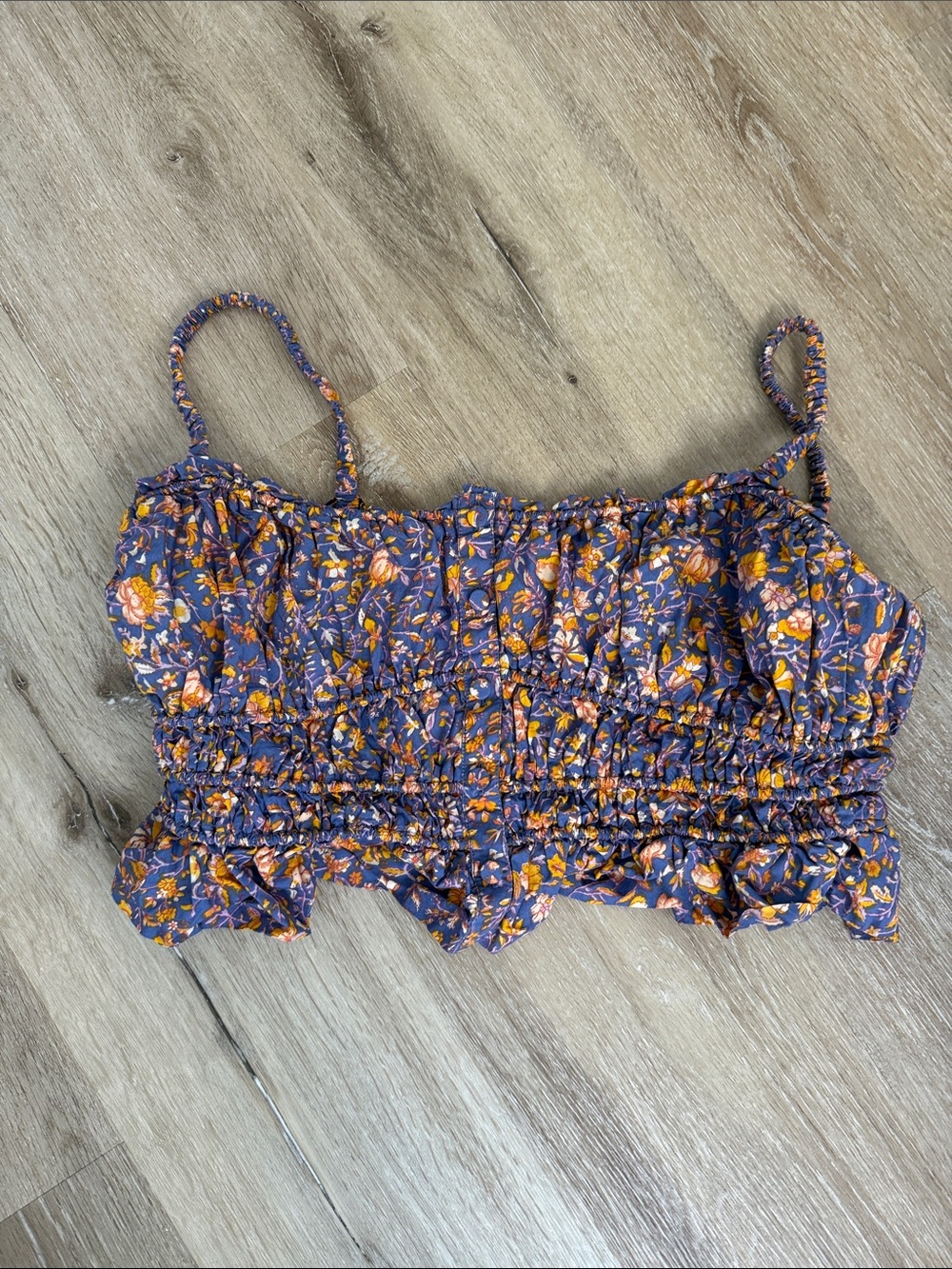 J.Crew Purple Floral Smocked cropped Cami with Orange Accents